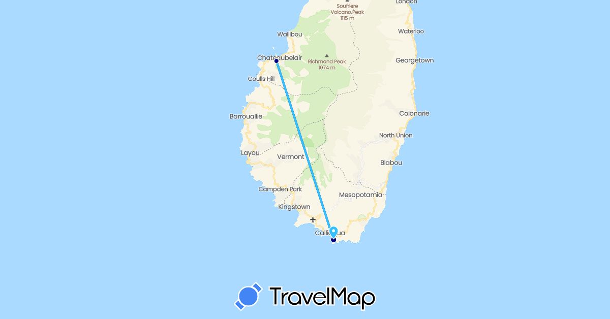 TravelMap itinerary: driving, boat in Saint Vincent and the Grenadines (North America)